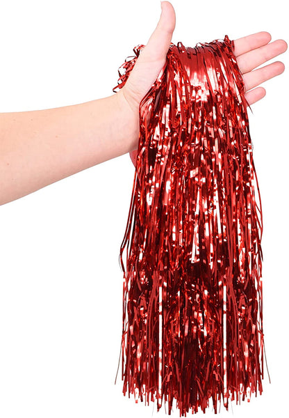 Mandala Crafts Red Tinsel Garland - Tinsel Icicles Tinsel Fringe Garland - 20 in X 20 Ft Long Metallic Tinsel Foil Fringe Banner for Christmas Tree Xmas Holiday Party Decoration