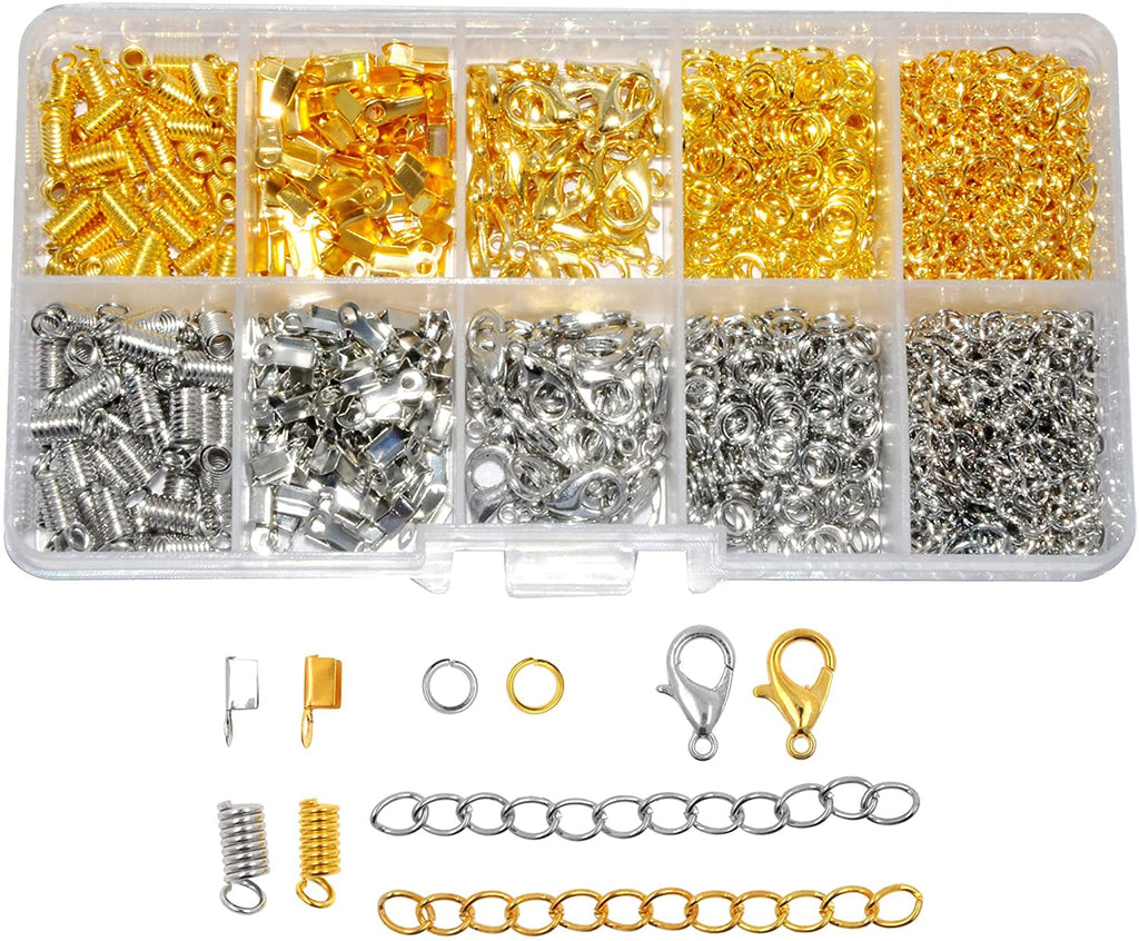 UNICRAFTALE 100pcs Crimps Ends for Jewelry Making, Golden & Stainless Steel  Color Folding Crimp Ends, Fold Over Cord Ends Jewelry Finding Kit for