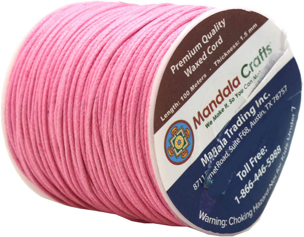 Mandala Crafts 1.5mm 109 Yards Jewelry Making Beading Crafting Macramé Waxed Cotton Cord Rope (Pink)