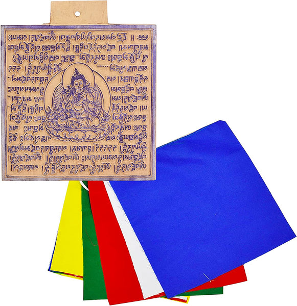 Mudra Crafts Sitatapatra Tibetan Prayer Flags Make Your Own Printing Block – DIY Prayer Flags Making Kit with Blank Prayer Flags - Large 7 Inches Nepalese Prayer Flags DIY Kit