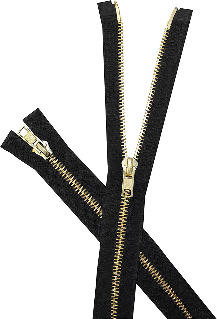 Mandala Crafts Black 24 Inch Heavy Duty Zipper - #10 Gold Metal Zipper for  Sewing - Separating Jacket Zipper for Coat Zipper Replacement Upholstery