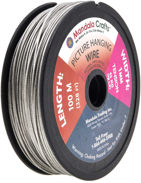Mandala Crafts Heavy Duty Picture Hanging Wire from Coated Stainless Steel for Pictures, Mirrors, Frames, Art; 1.2mm,328 ft 103 lb