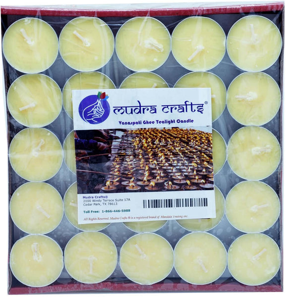 Mudra Crafts Tibetan Buddhist 28 Count/100 Count Tealight Vanaspati Ghee Butter Lamp Candle Set