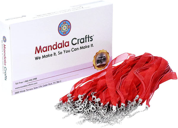 Mandala Crafts DIY Necklace Cord - Organza Ribbon Necklace Cord with Clasp - Multi Cord Necklace Bulk Ribbon Necklaces for Pendants Jewelry Making 30 PCs (Red)