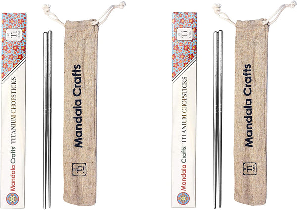 Mandala Crafts Reusable Titanium Chopstick Set with Case for Adults and Kids; Portable and Dishwasher Safe