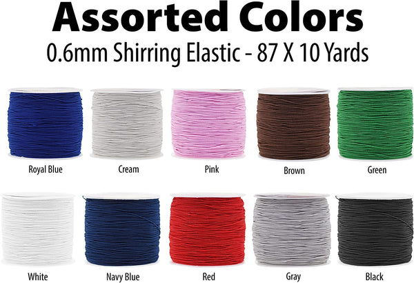 Shirring Elastic Thread for Sewing - Thin Fine Elastic Sewing Thread for  Sewing Machine Knitting by Mandala Crafts 0.6mm 87 Yards (Assorted Colors