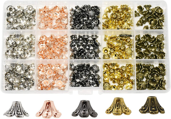 Youdiyla Bulk 1100pcs Floral Bead Cap Collection, Mix Iron Metal