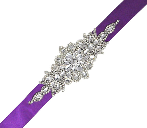 Wedding Dress Belt - Bridal Belt for Women Wedding Gown - Bridal Rhinestone Belts for Dresses by Mandala Crafts Plain Rhinestone Purple