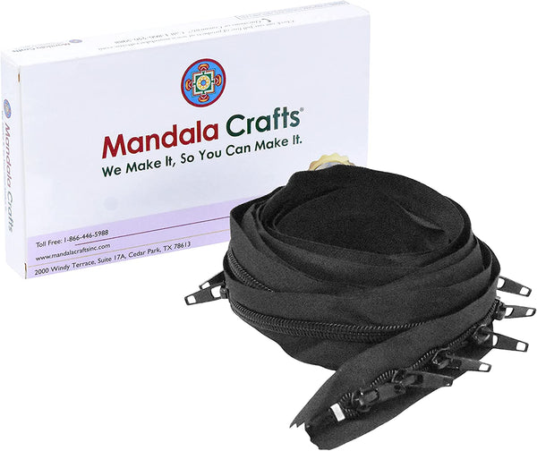 Mandala Crafts Long Zipper by The Yard – Coil Zipper by The Yard #5 – Continuous Zipper Roll for Sewing - Upholstery Zipper Chain with 16 Installed Sliders 4.4 Yards Long