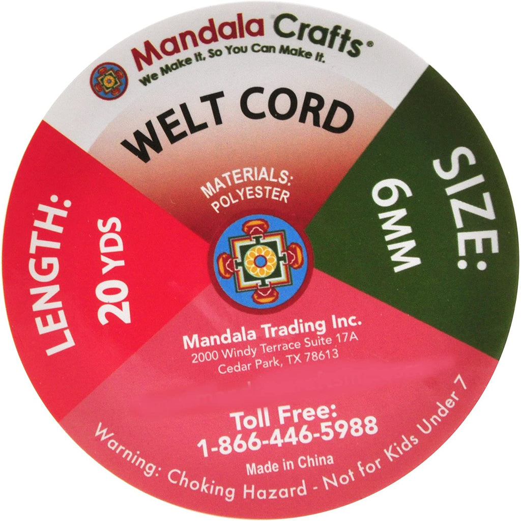 Mandala Crafts Welt Cord, Polyester Cotton Piping Filler for Drapery,  Pillow, Upholstery, Trimming, Sewing, Crafting (1/4 Inch or 6mm, 20 Yards