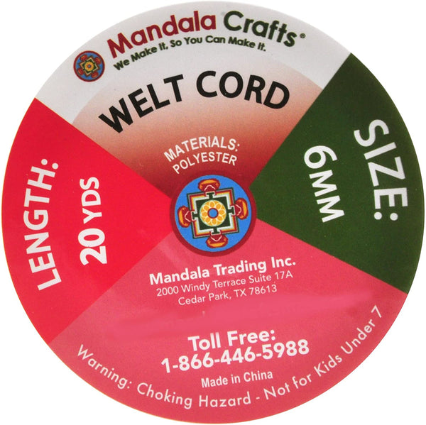 Mandala Crafts Welt Cord, Polyester Cotton Piping Filler for Drapery, Pillow, Upholstery, Trimming, Sewing, Crafting (1/4 Inch or 6mm, 20 Yards, Natural)