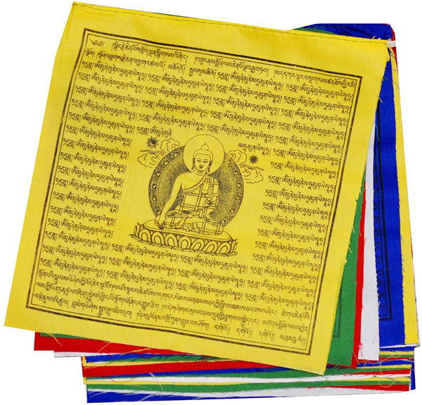 Mandala Crafts Premium Quality Cotton Long Shakyamuni Tibetan Prayer Flags, 25 Flags Per Strand (10 X 10 Inches Per Flag (21 Feet Long))