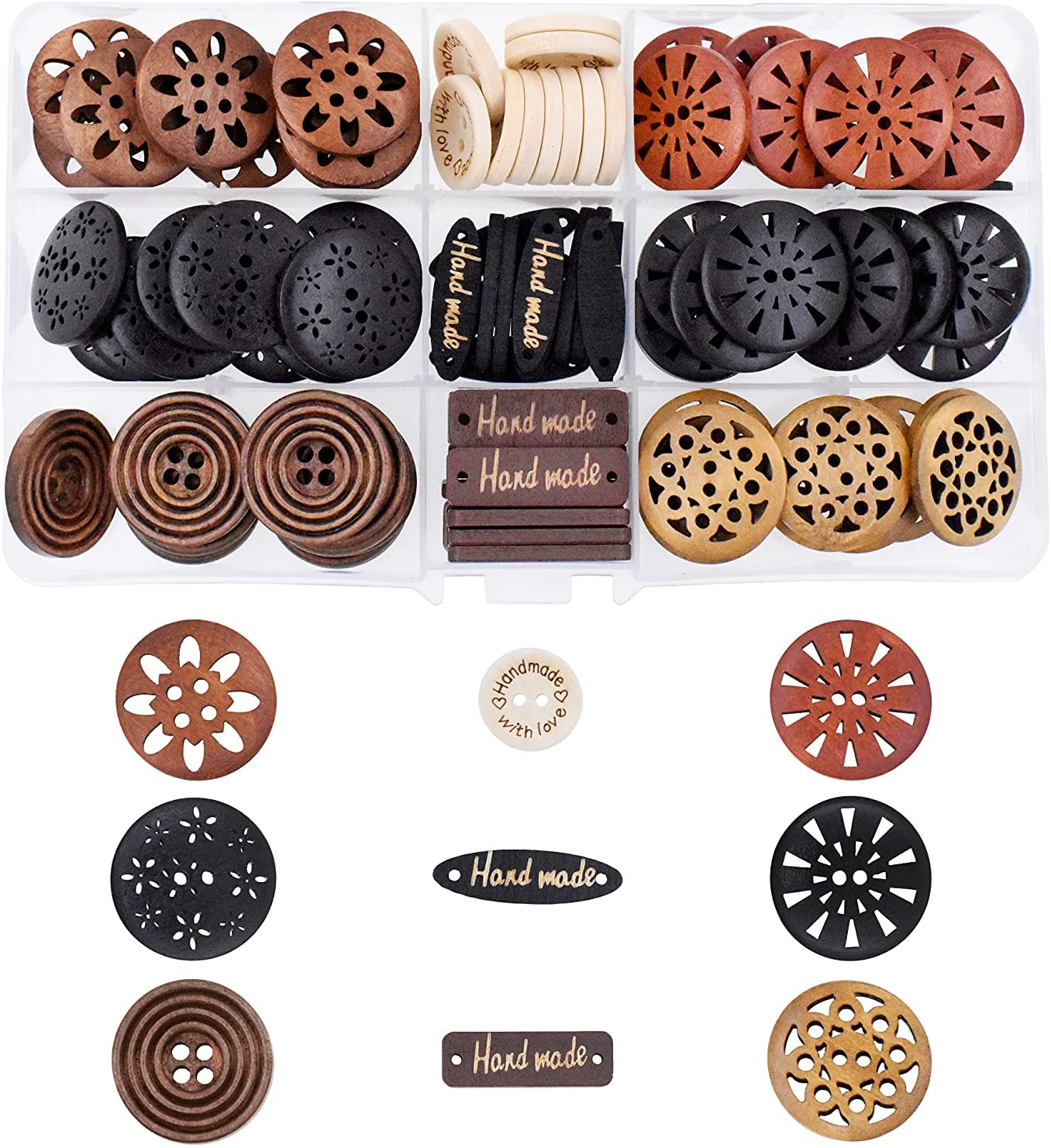 Wooden Buttons - Round Wood Buttons for Crafts Sewing Sweater by Mandala  Crafts, Natural Color Bulk 20 PCs 50mm 2 Inch Button with 4 Holes 