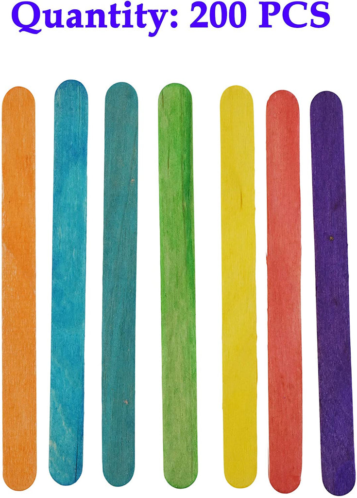Colored Wooden Craft Sticks, 200PCS Rainbow Wooden Popsicle Sticks