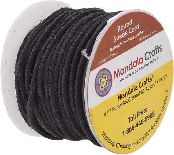 Mandala Crafts Round Suede Cord for Jewelry Making, Genuine Cowhide Leather Rope for Beading, Braiding, DIY Crafting