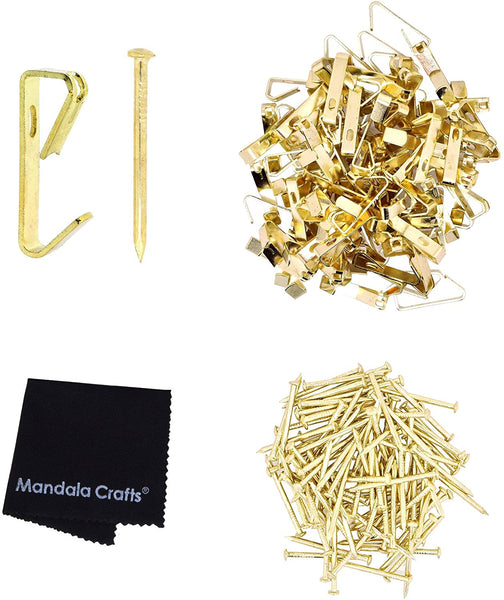Mandala Crafts Picture Hangers for Drywall Wood - Gold Picture Hanging Hooks for Hanging Picture - Wall Picture Hanger Kit with Nails Medium 100 PCs 30 Pounds