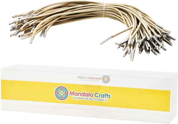 Mandala Crafts Elastic Barbed Cord, Stretch Loop Band with Metal Ends for Masks, Hats, Menus, Badges, Signs; 9 Inches 50 Loops, Cream