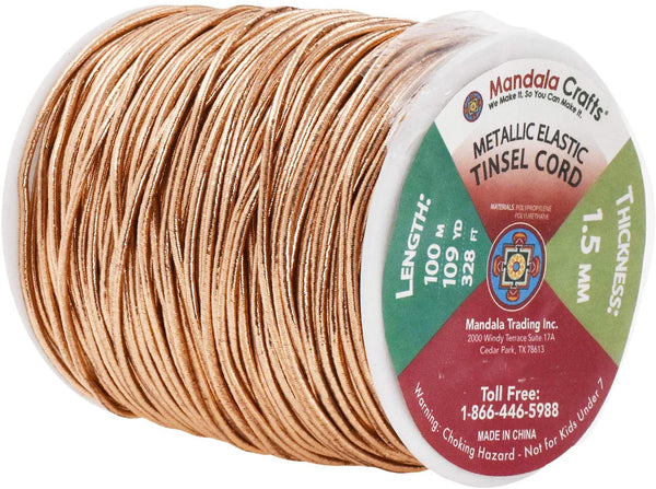 Mandala Crafts 1mm 1.5mm 2.5mm Jewelry Making Gift Wrap Ribbon Stretch Metallic Tinsel Elastic Cord (1.5mm 109 Yards Gold)