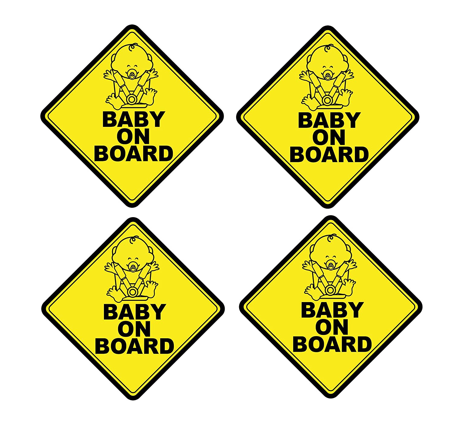 Baby on Board Sticker for Cars - Baby on Board Sign - Vinyl Baby on Board Decal Front Adhesive Window Sticker for Baby Safety by Mandala Crafts Pack of 4