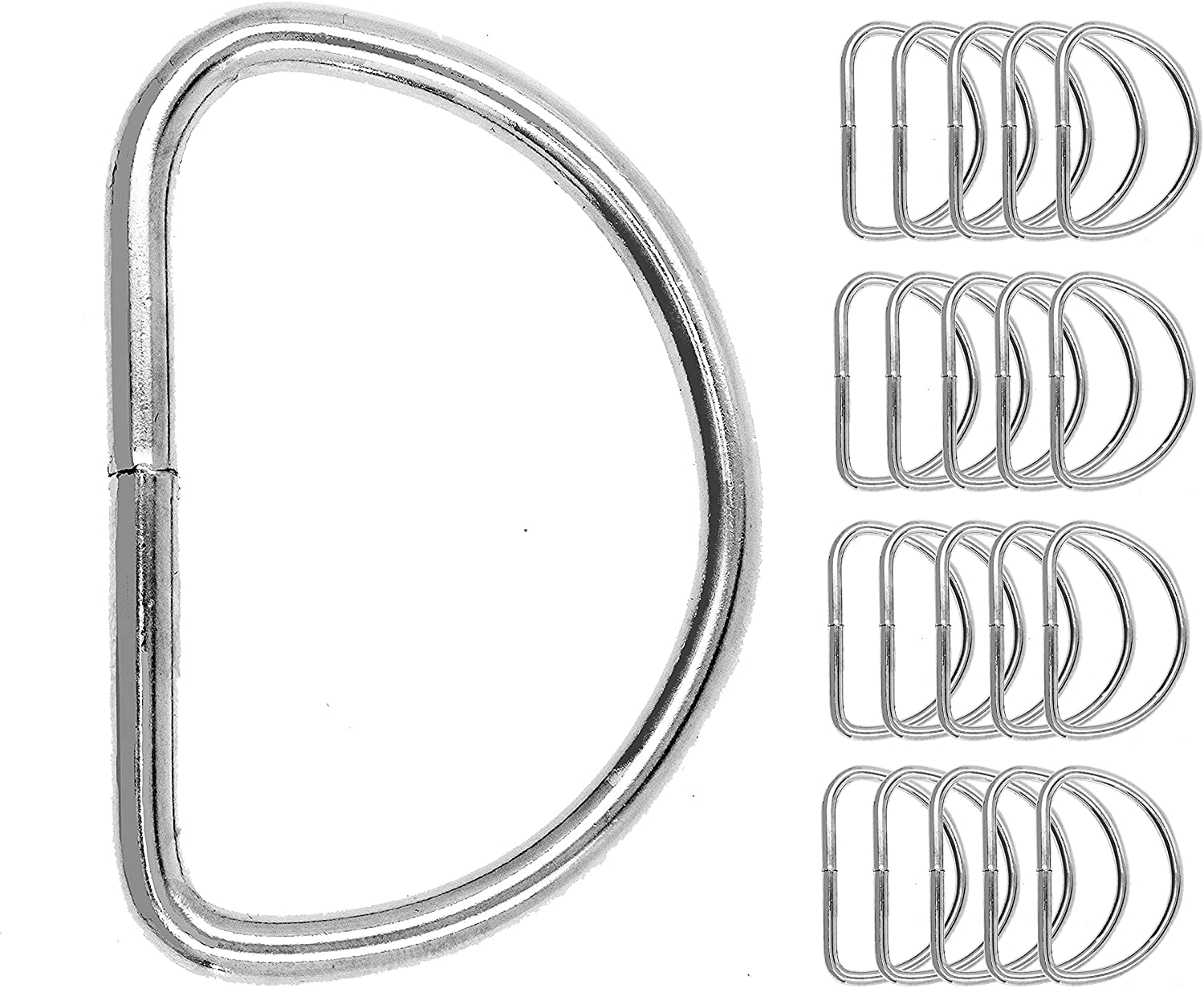 Honkenda Heavy Duty Metal D Rings Buckle, 50 Pack Thicker Silver 1 Inch D  Shape Rings for DIY Sewing, Keychains, Bag Belt, Crafts and Dog Leash