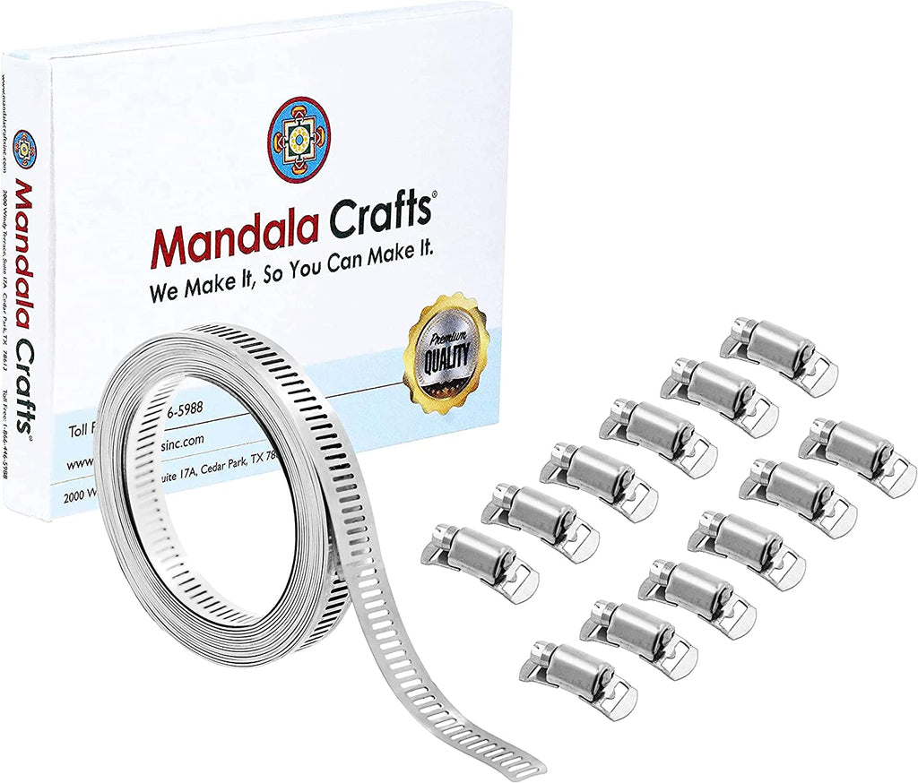 Steelsoft 304 Stainless Steel Hose Clamp Assortment Kit DIY, Cut-to-Fit 12 ft Metal Strap+8 Stronger Fasteners,Large Adjustable Worm Gear Band Hose