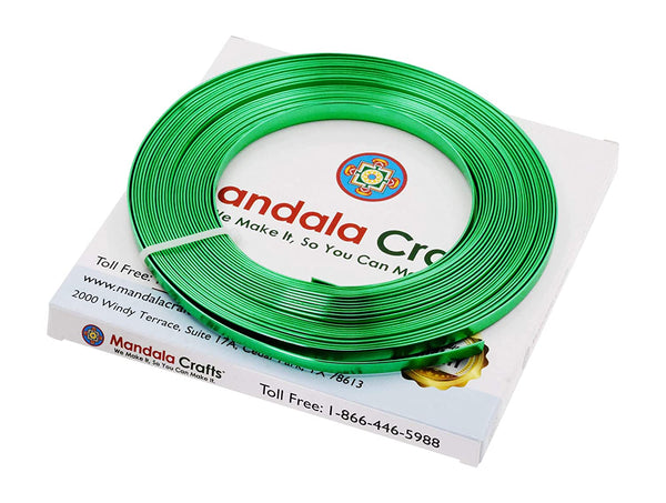 Mandala Crafts Flat Aluminum Wire for Bezel, Sculpting, Armature, Jewelry Making, Gem Metal Wrap, Gardening; Anodized Colored and Soft (Green, 10mm Wide 16.5 Feet Long 18 Gauge)