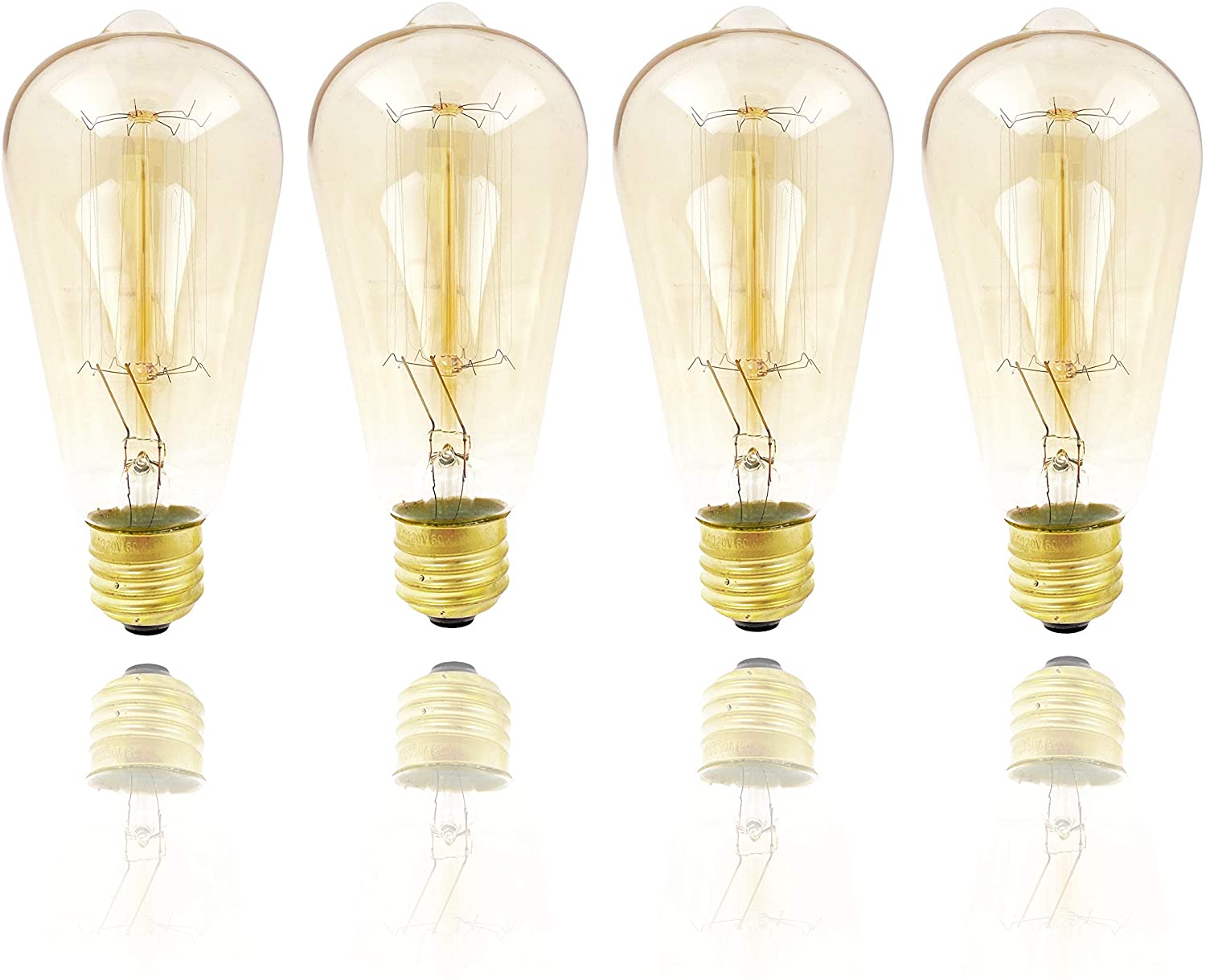 Vintage Edison Light Bulbs - ST64 Dimmable 60-Watt Incandescent Lightbulbs -Decorative Antique Style Filament Soft Warm White Hue E26 Base 4 Pack by Mandala Crafts