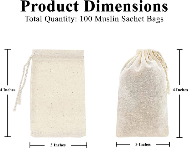 Set Of 100 Linen Drawstring Bags