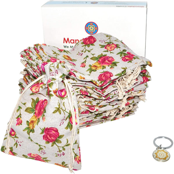 Mandala Crafts Rose Burlap Drawstring Bags - Floral Gift Bags
