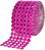 Mandala Crafts Faux Diamond Bling Wrap, Faux Rhinestone Crystal Mesh Ribbon Roll for Wedding, Party, Centerpiece, Cake, Vase Sparkling Decoration (Flower Pattern 4 Inches 10 Yards, Pink)