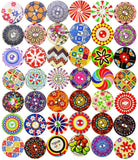Mandala Crafts Mixed Round Flower Buttons for Sewing – 1 Inch Mandala Painted Wooden Buttons for Crafts – 2 Hole Colorful Boho Vintage Decorative Buttons Embellishments for Clothing 100 PCs