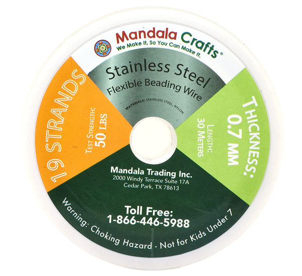 Mandala Crafts Nylon Stainless Steel 20 21 22 Gauge 19 Strand Soft Flexible Jewelry Making Beading Wire