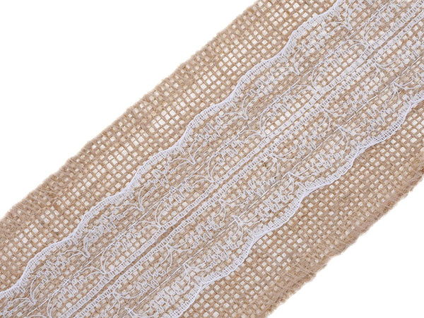 Burlap Ribbon with Lace Unwired 20 Yards Rustic Jute Ribbon for Crafts,  Mason Jars, Weddings, Party Decoration; by Mandala Crafts