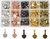 Mandala Crafts Glue on Bails for Pendant Jewelry Making, Cabochon Setting Mix Kit; Gunmetal, Antique Bronze, Rose Gold, Gold, Silver Tone Heart 225 PCs