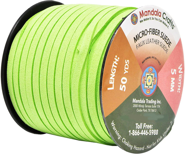 Mandala Crafts Green Faux Suede Cord - Flat Vegan Leather Cord for Jewelry Making Beading - Micro Fiber Leather String Cord Leather Lace for Leather Lacing Bracelet 5mm 50 Yards