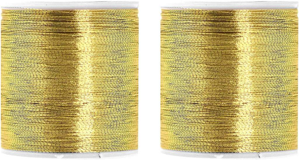 Mandala Crafts Metallic Embroidery Thread Set – Gold Metallic Thread for Sewing Machine and Hand Decorative Sewing – 218 Yards 200m Gold Thread for