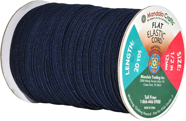 Mandala Crafts Flat Elastic Band - Braided Stretch Strap Cord Roll for Sewing and Crafting 1/2 inch 12mm 20 Yards