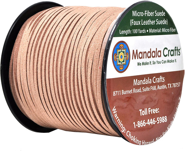 Mandala Crafts 100 Yards 2.65mm Wide Jewelry Making Flat Micro Fiber Lace Faux Suede Leather Cord (Beige)