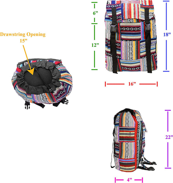 Bohemian Backpack – Boho Backpack Purse - Large Baja Backpack Hippie Backpack for Women Men