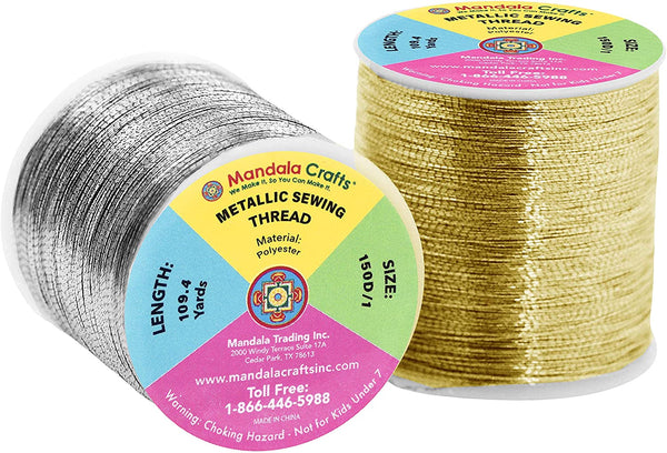 Mandala Crafts Metallic Embroidery Thread Set – Gold Metallic