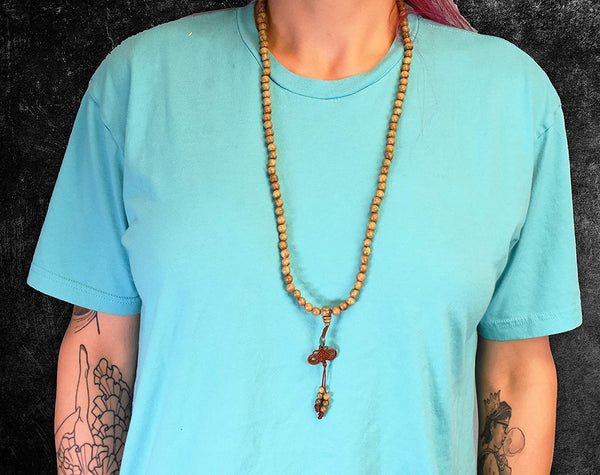 Mandala Crafts Mala Prayer Beads Necklace, Bracelet from Natural Vera Wood for Meditation, Yoga; 108 Beads; (8mm 32 Inches, Plain)