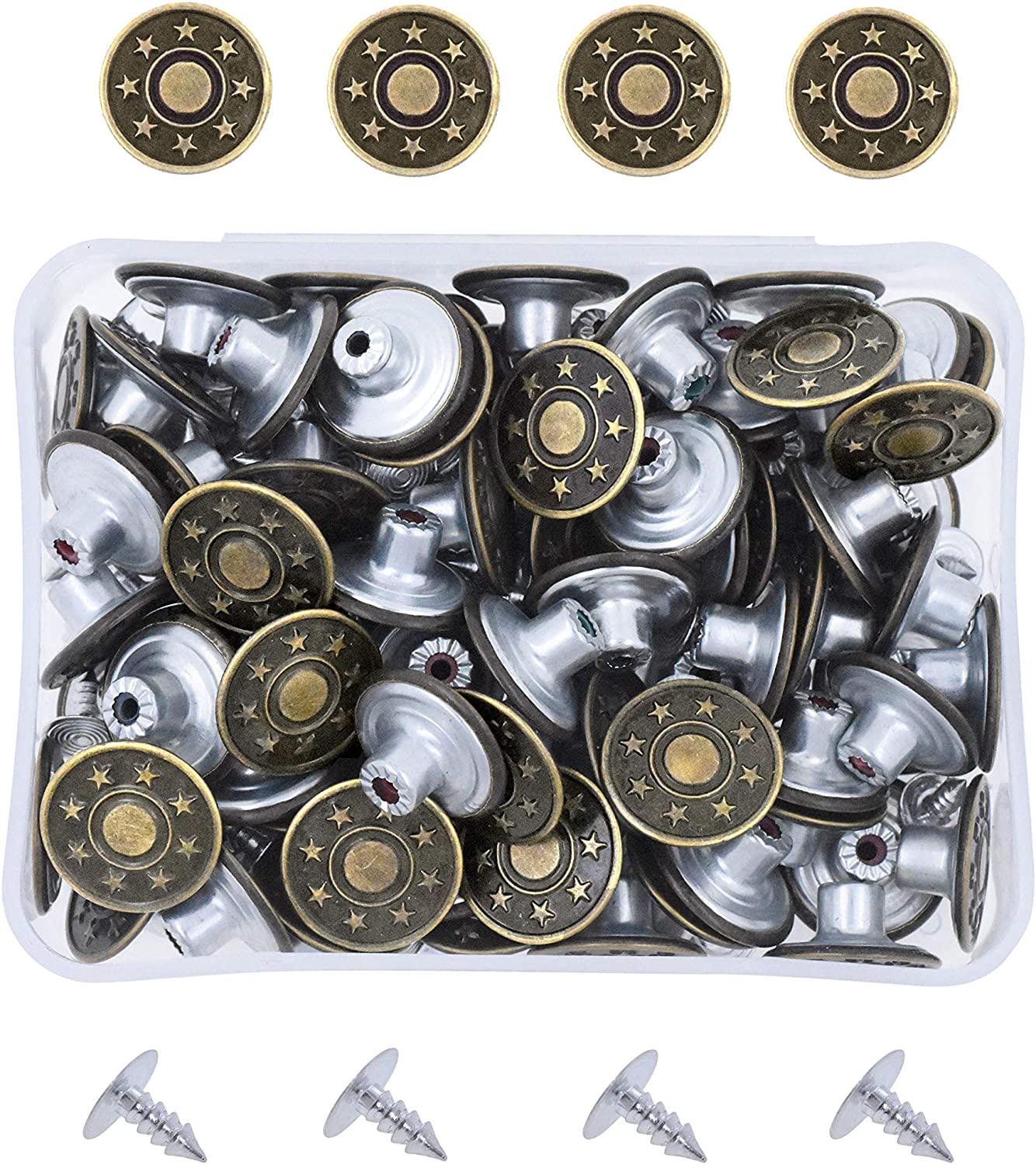  5 Styles Replacement Jeans Buttons, 15 Sets 17mm No