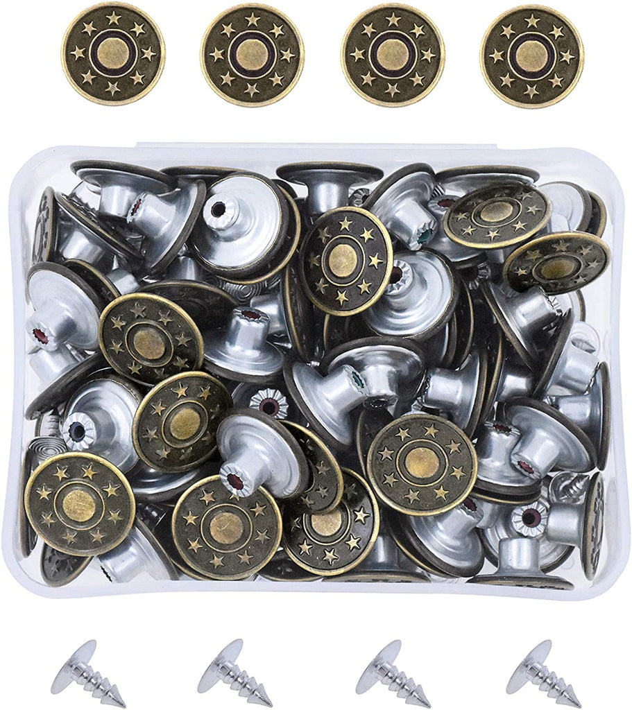 Mandala Crafts Jean Button Replacement Tack Button with Rivet Kit for Jeans  Pants Suspenders Jackets Shorts Overalls 17mm 80 Sets