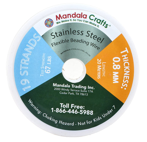 Mandala Crafts Nylon Stainless Steel 20 21 22 Gauge 19 Strand Soft Flexible Jewelry Making Beading Wire