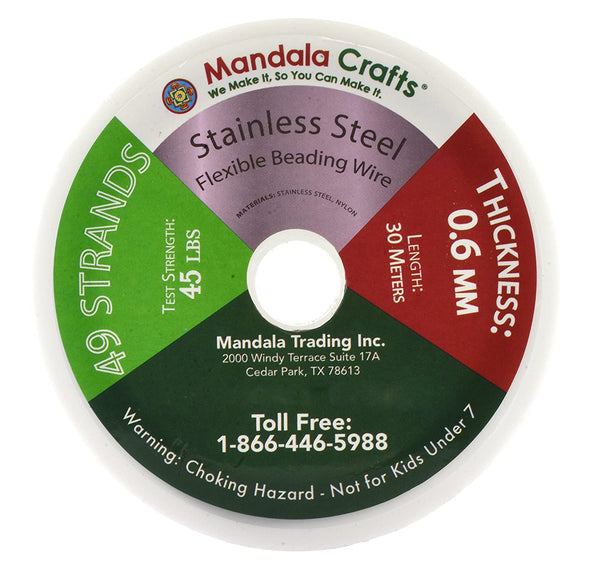 Mandala Crafts Nylon Stainless Steel 18 20 21 22 24 25 Gauge 49 Strand Soft Flexible Jewelry Making Beading Wire