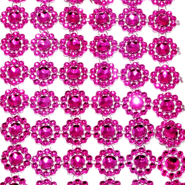 Mandala Crafts Faux Diamond Bling Wrap, Faux Rhinestone Crystal Mesh Ribbon Roll for Wedding, Party, Centerpiece, Cake, Vase Sparkling Decoration (Flower Pattern 4 Inches 10 Yards, Pink)