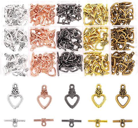 Mandala Crafts Toggle Clasp, T-Bar Closure from Metal for Jewelry Making in Bulk, Rose Gold, Bronze, Gunmetal, Silver, Gold Tone