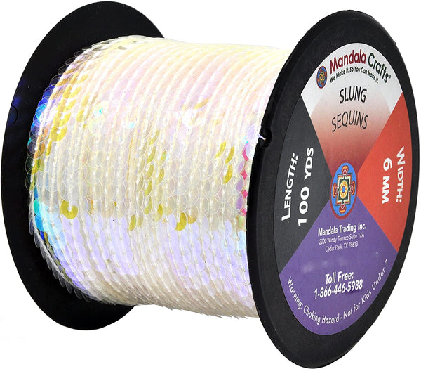 Mandala Crafts Flat Sequin Strip Trim on Strings for Crafts, Fringe, and Sewing; 100 Yard Roll