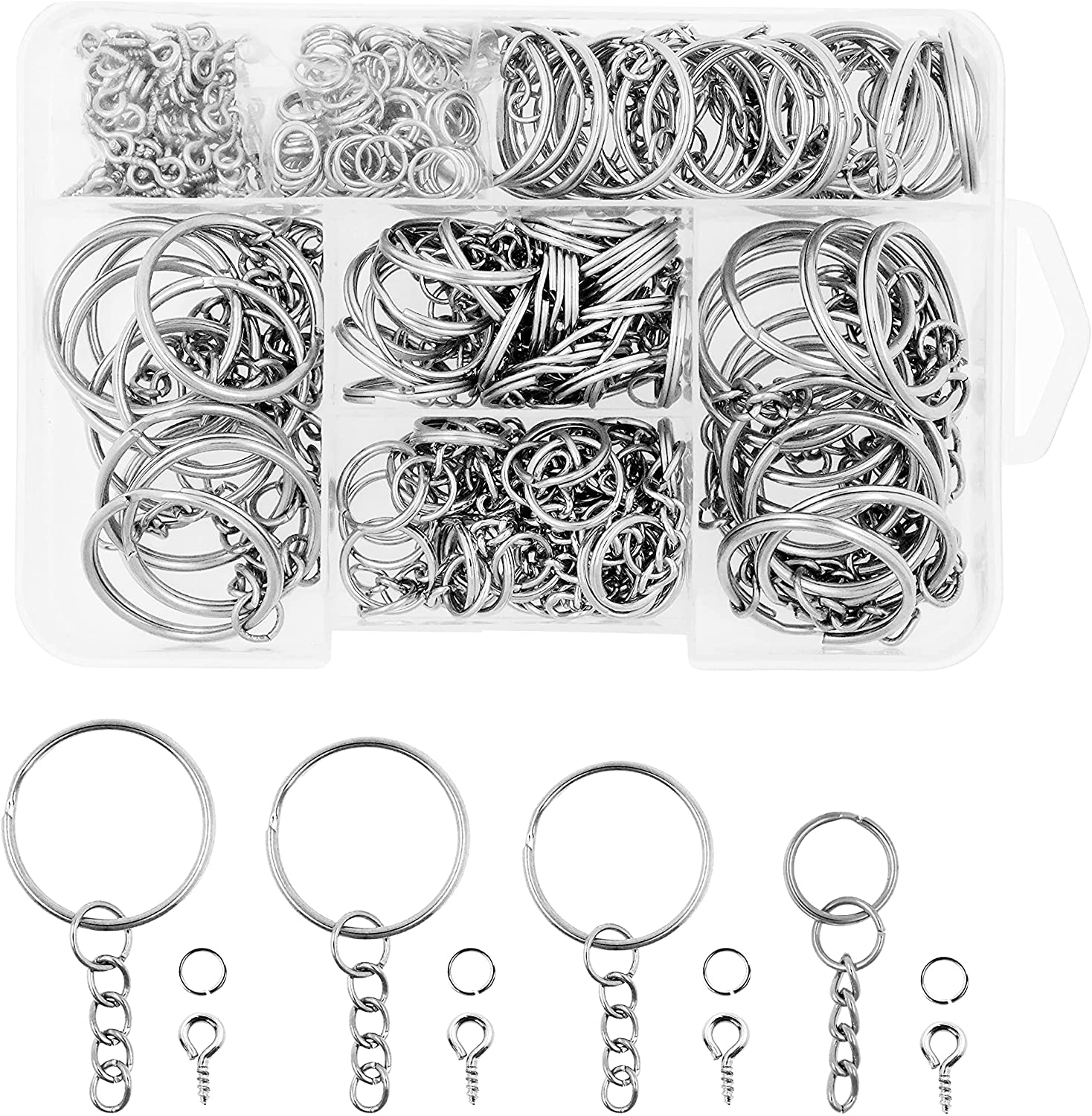 DIY Crafts Split Key Ring with Chain Set, Metal Flat Keychain Rings 1 Inch  with Open Jump Rings and Screw Eye Pins Bulk, Colors Choice, for Resin  Jewelry Making (1 Pc, Antique