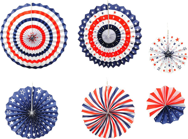 Mandala Crafts Patriotic Red White and Blue Decoration American Flag Paper Fan Set for 4th of July, Independence Day, USA Holiday, Election, Political Party
